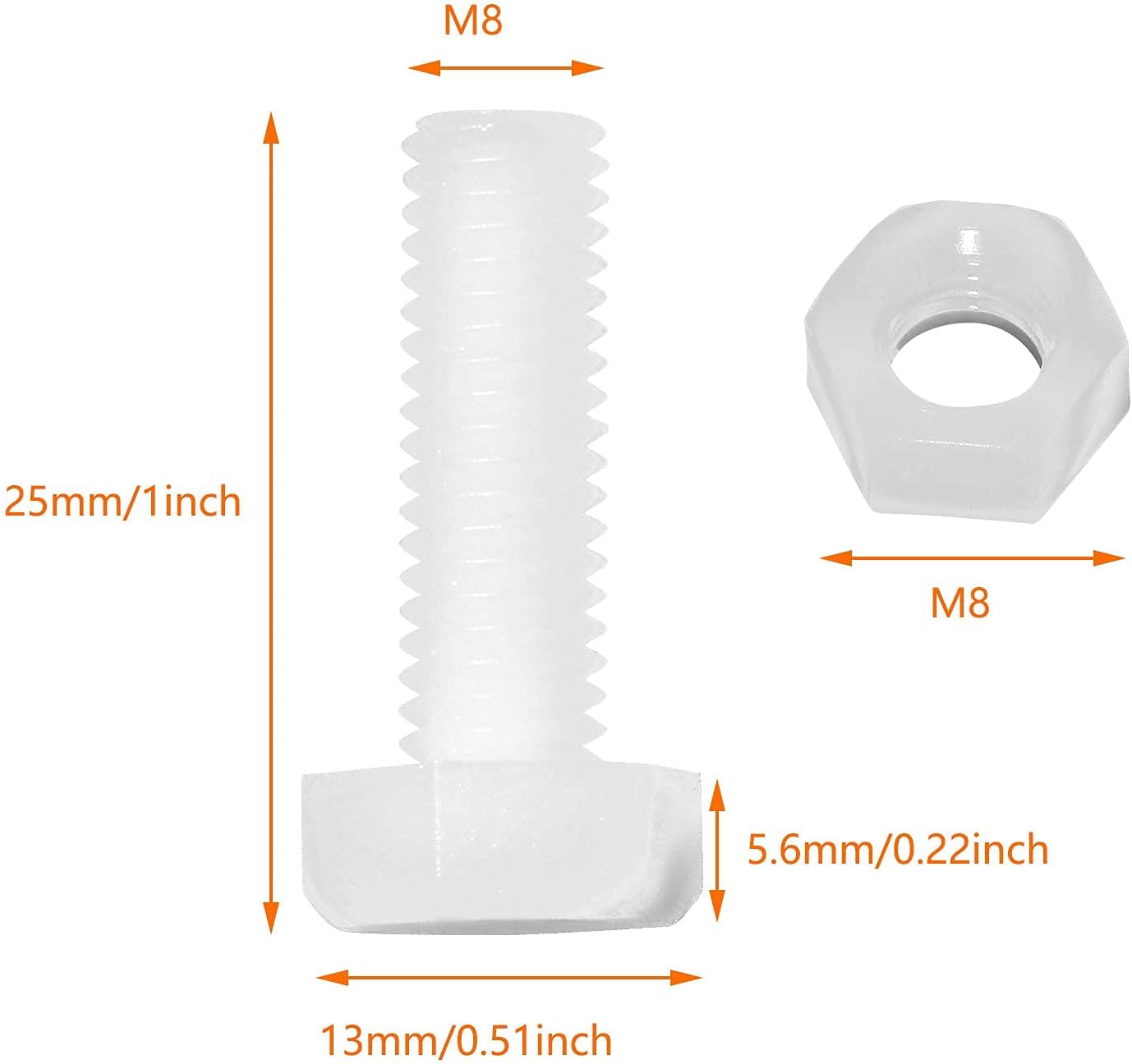 Set 20 Pzas Tuercas Hex M8x25mm Plástico
