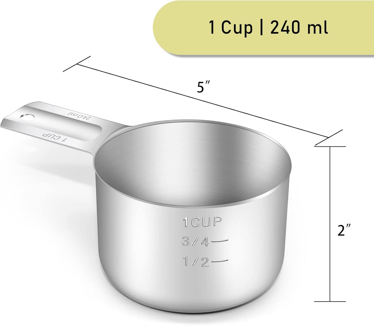 2 Pzas Taza Medidora 240ml Acero Inox con Cuchara