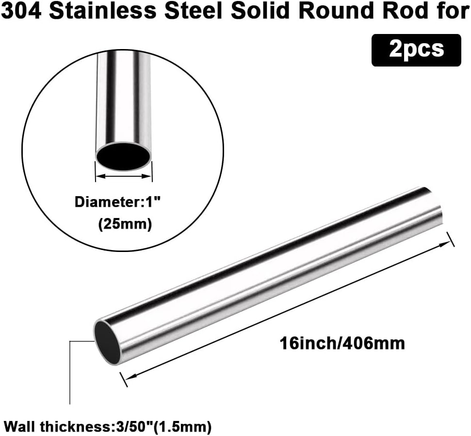 2 Tubos Acero Inox 1pulg 16pulg Largo Metal Redondo