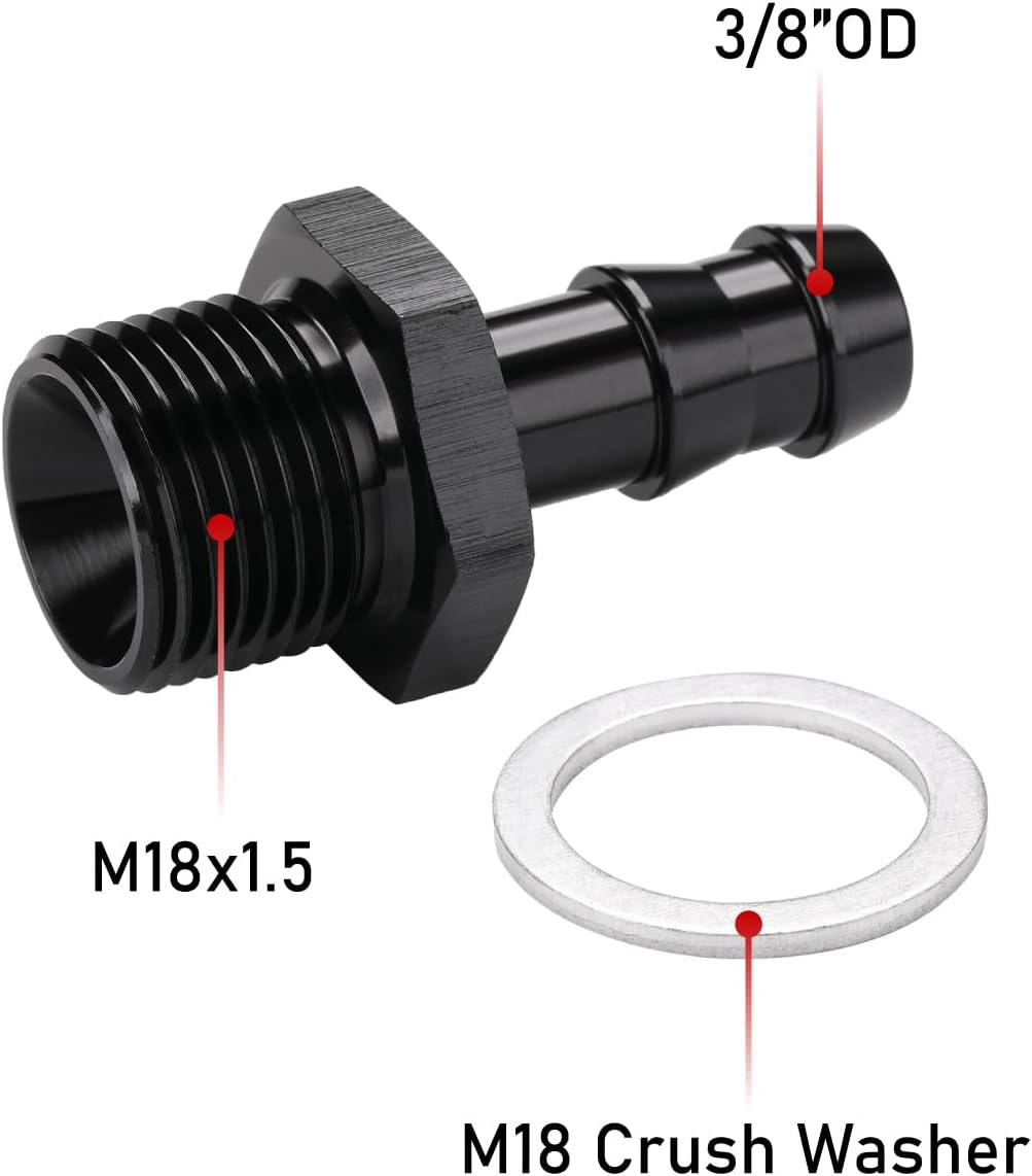 Adaptador M18x1.5 bomba combustible 3/8 púas aluminio negro