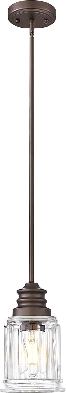 Lámpara colgante isla cocina bronce aceitado vidrio campana