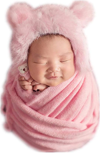 Manta envolvente para bebé con gorro oso Rosa claro Mediana