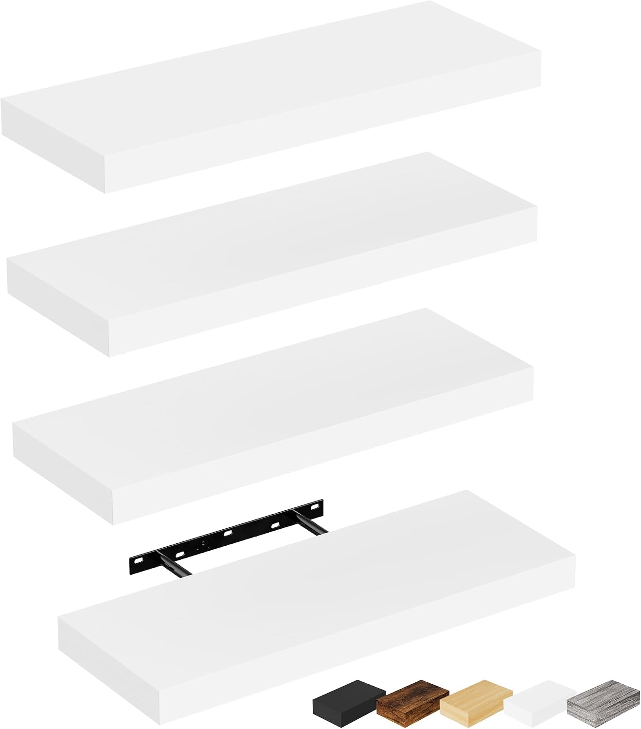 Set 4 estantes flotantes madera blanca 16"