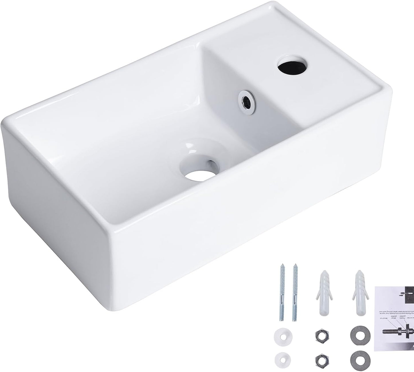 Lavabo pared rectangular flotante cerámica 15.6x8.6pulg