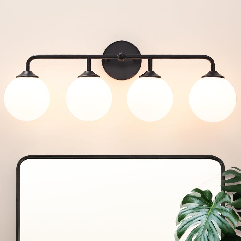 Lámpara tocador 4 luces pantalla cristal blanco apliques