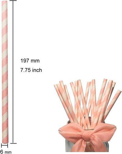 Pajitas papel rayas rosa y caramelo para bebé y fiestas