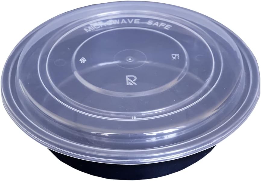 Contenedor plástico redondo 24oz con tapa negro set 24
