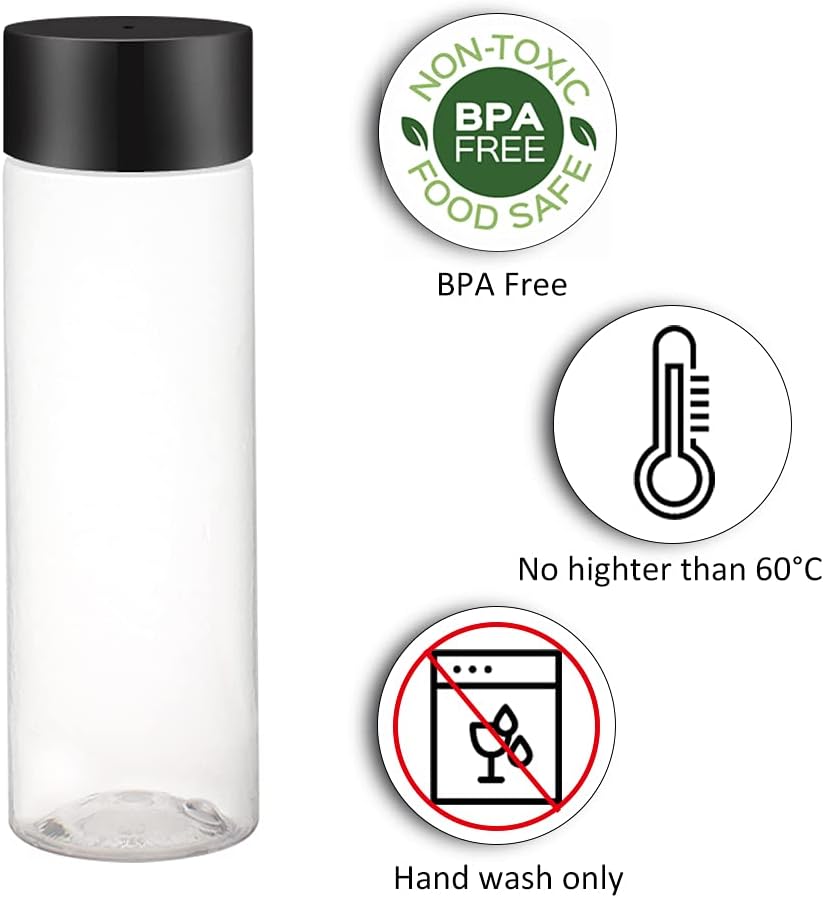 24 Botellas PET 12oz Transparentes con Tapas Reutilizables