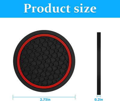 2 Posavasos Automotriz Antideslizante 2.75pulg Negro Rojo