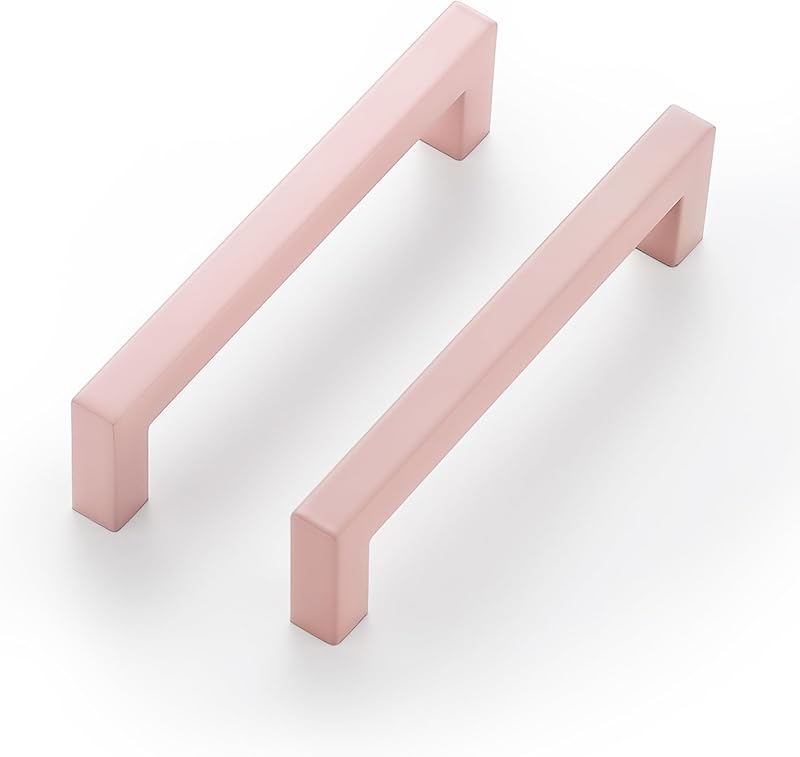 30 Manijas Cuadradas Acero Inox 5" Rosadas Cajones