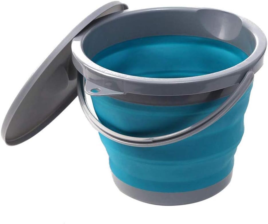 Cubo agua plegable con tapa bloqueo portátil RV camping azul