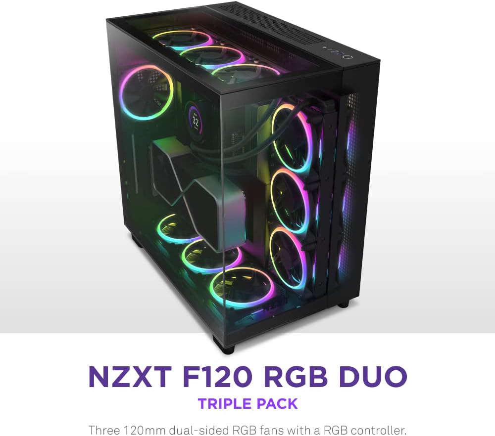 Ventilador RGB doble cara 4.724" set 3 negro con controlador