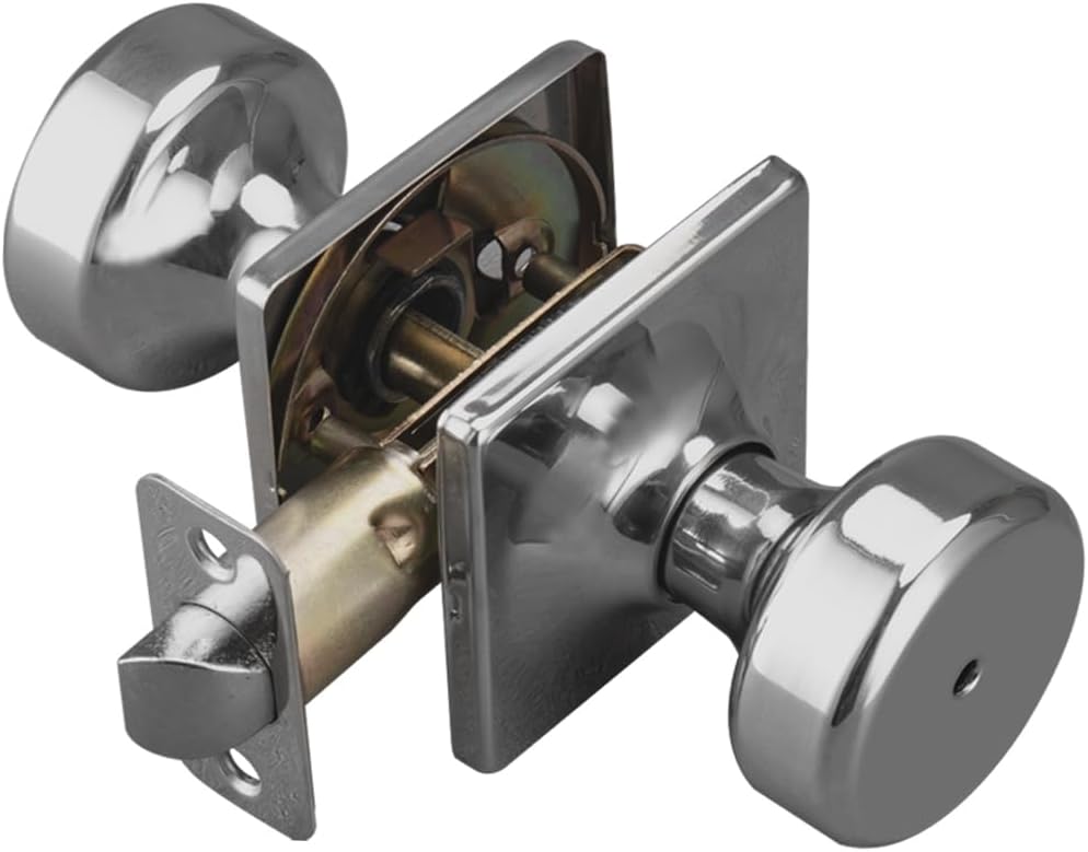 Pomo puerta cromado con roseta cuadrada para baño y cama