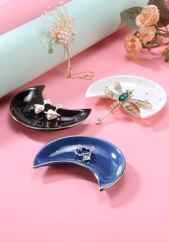 Bandeja joyería forma luna para anillos azul mujer