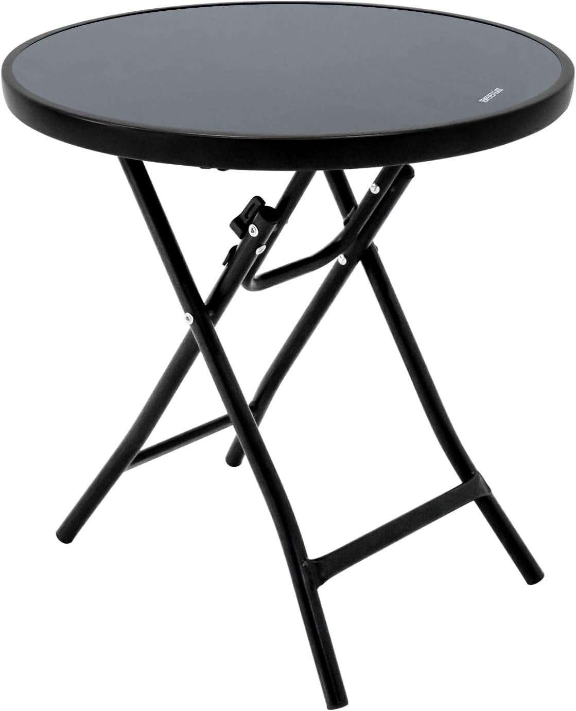 Mesa auxiliar redonda vidrio templado plegable negro