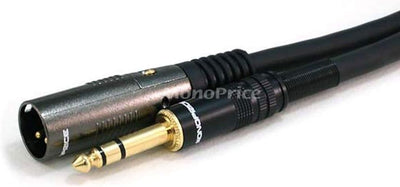 Cable XLR macho a TRS macho 1/4pulg 10pies negro 16AWG oro
