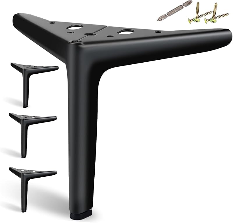4 Pzas patas mueble 6" metal negro mate resistente