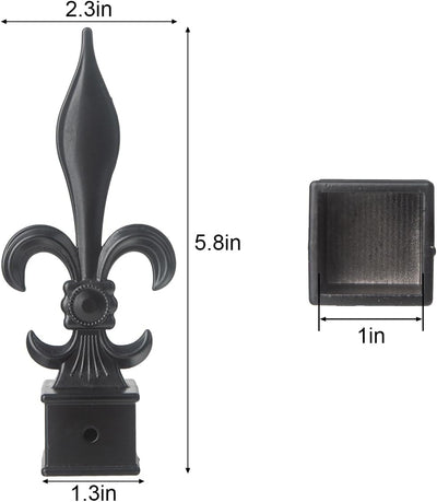 Remates valla fleur de lis aluminio negro 6 pzas 1pulg