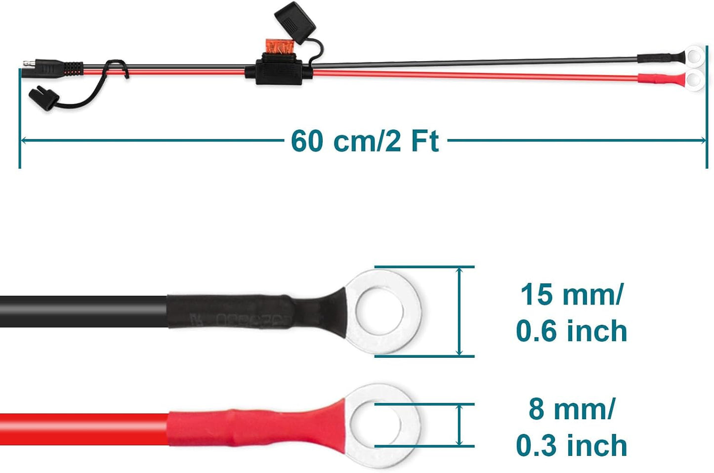 5 Cables Extensión SAE 16 AWG para Motocicleta Solar RV