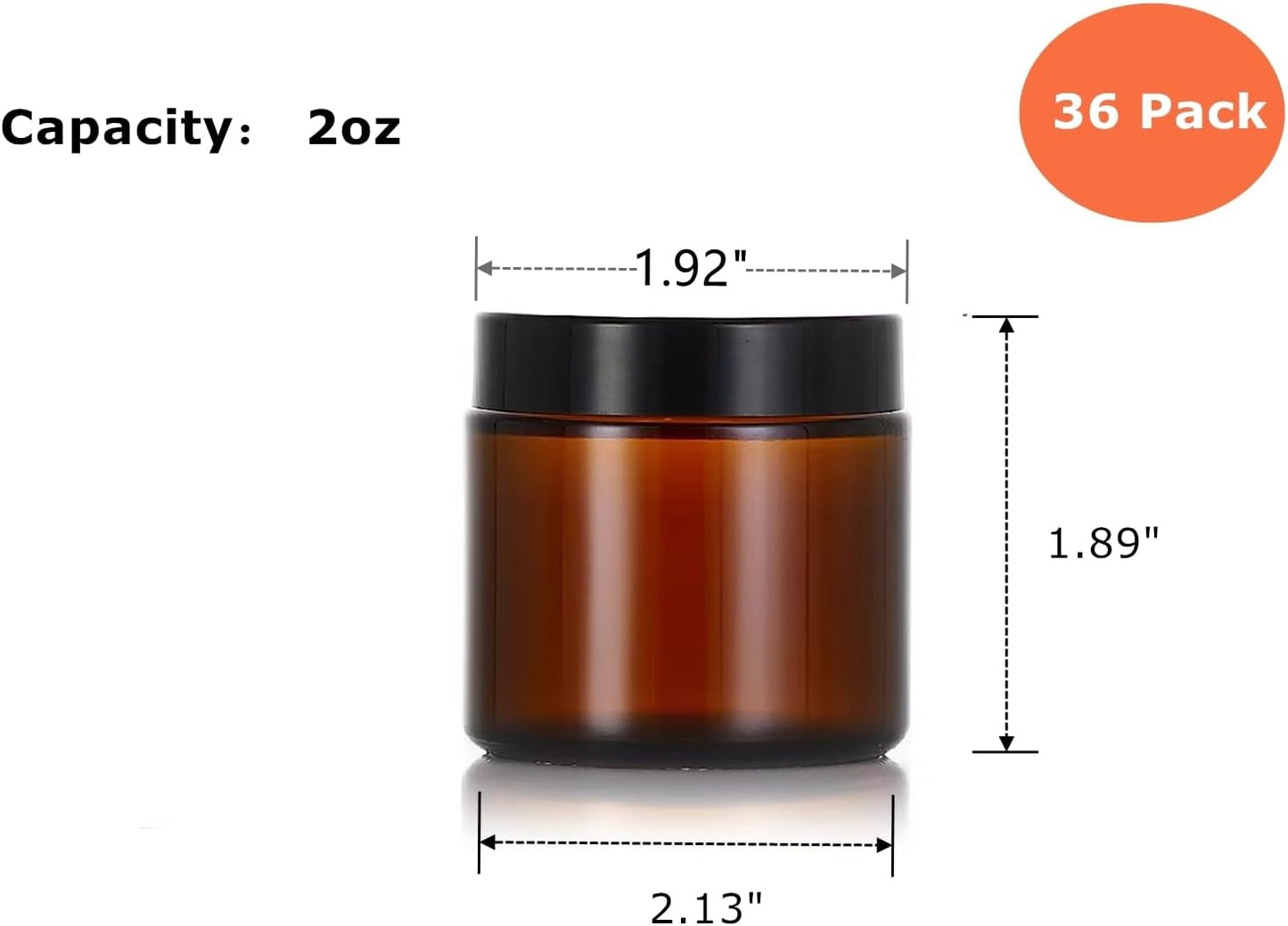 36 Tarros Vidrio Ámbar 2oz con Tapas Negras Reutilizables