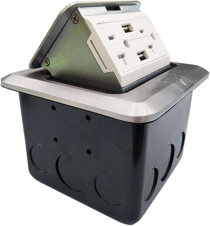 Salida piso enchufes USB cocina acero inox plateada