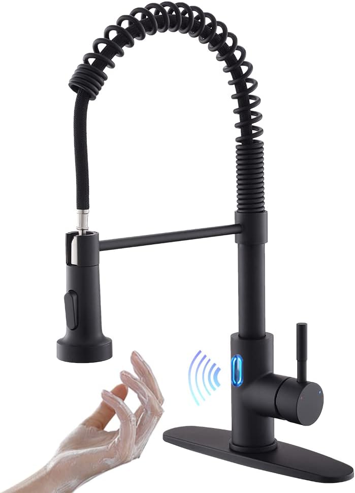 Grifo cocina sin contacto rociador desplegable luz LED negro
