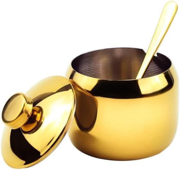 Azucarero acero inox con tapa y cuchara para café y sal