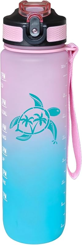 Botella agua con pajilla sin BPA 32oz correa deportiva