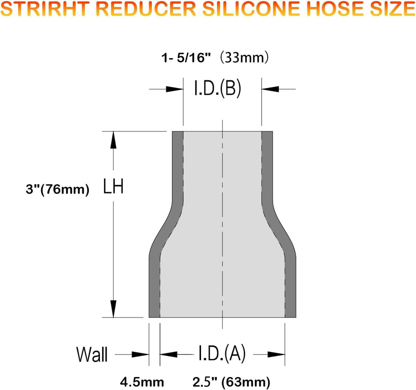 Manguera silicona auto reducer recta 76mm acoplador 3 capas
