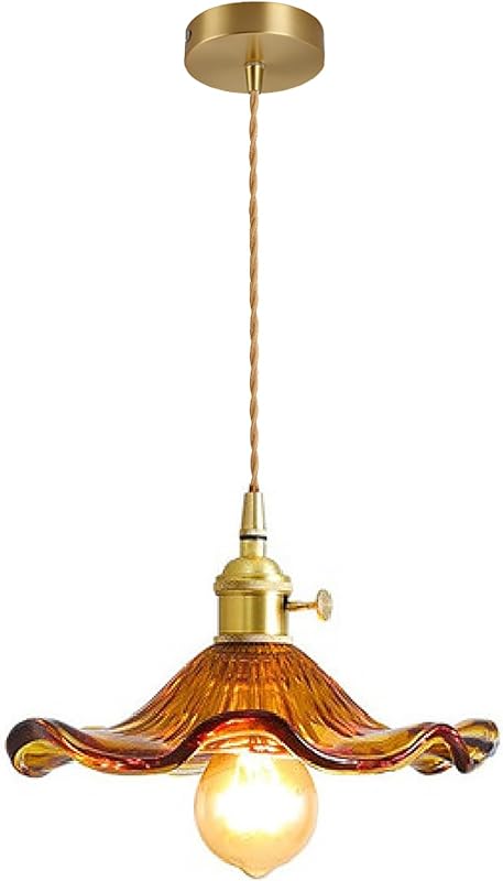 Lámpara colgante E26 cristal ámbar interruptor dorado