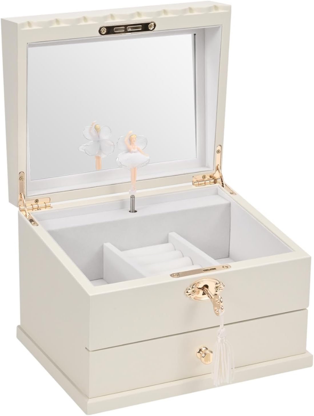 Joyero musical de madera con espejo para niños blanco