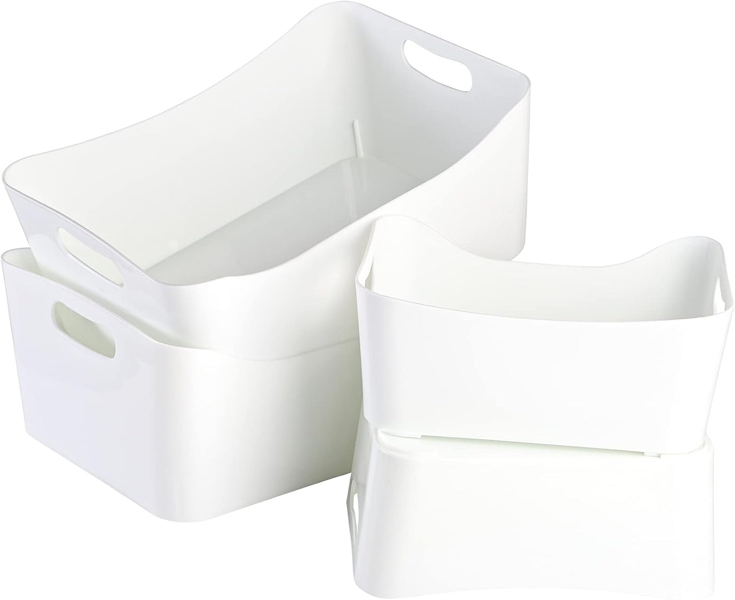 4 Pzas Cubos Almacenamiento Plástico Blanco con Asas