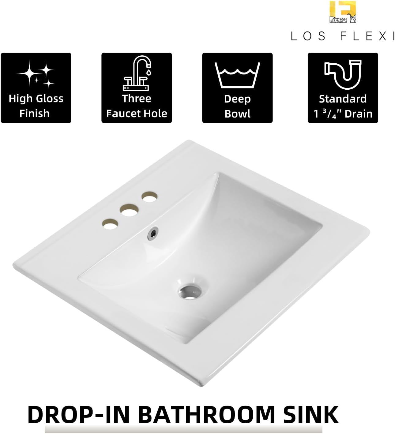 Lavabo baño rectangular cerámica blanca 20x18pulg