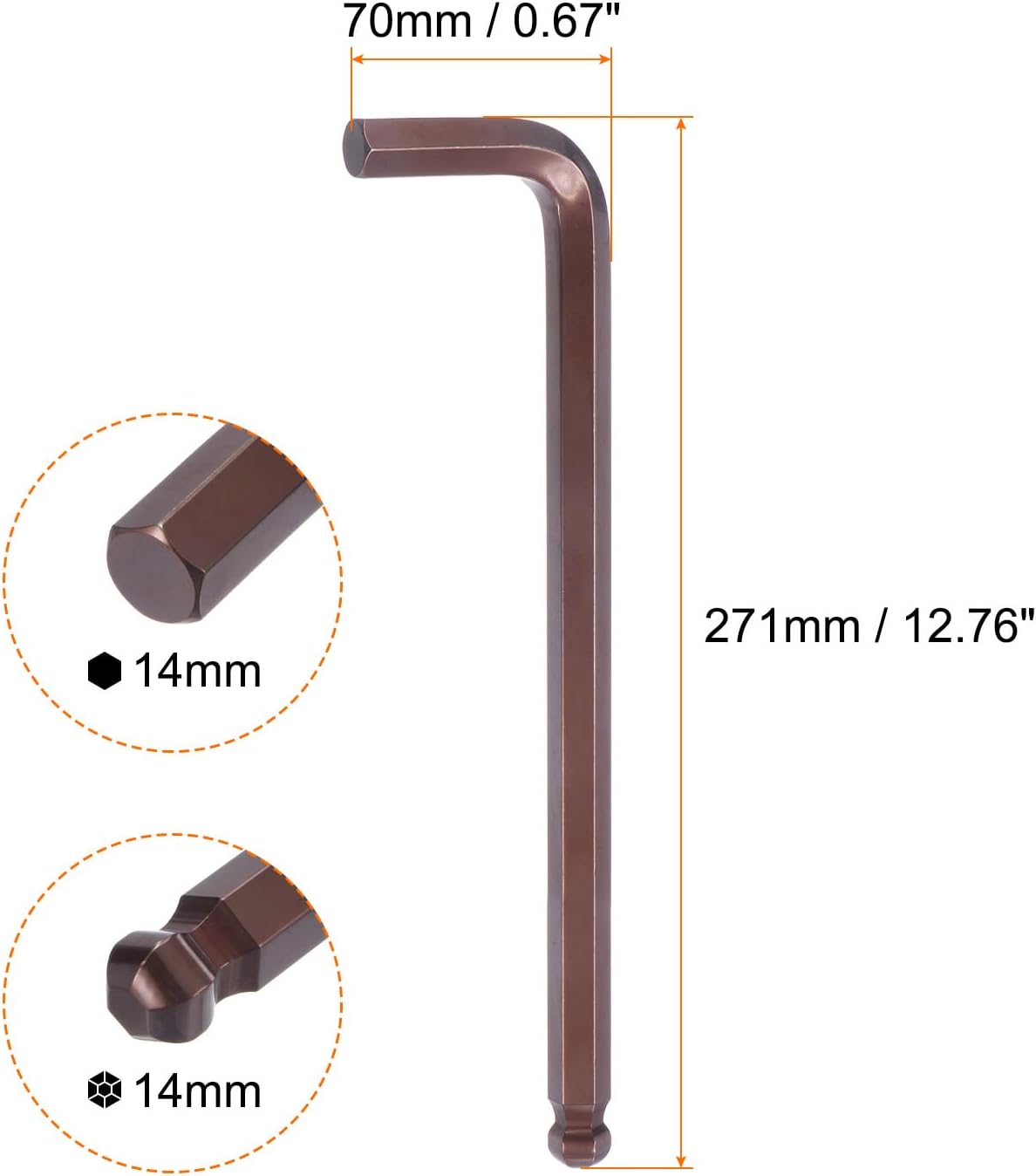 Llave hexagonal bola 0.551pulg acero S2 forma L brazo largo