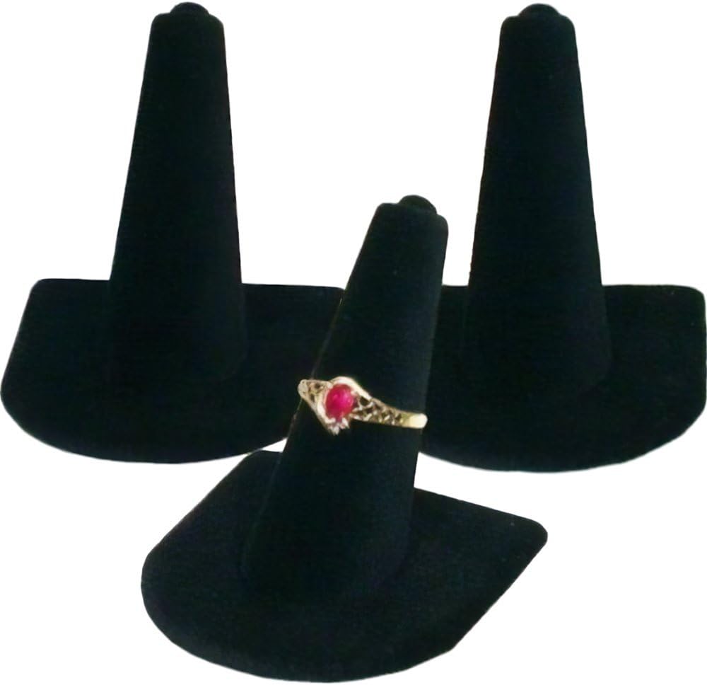 3 Soportes Terciopelo para Joyas Dedo Negro