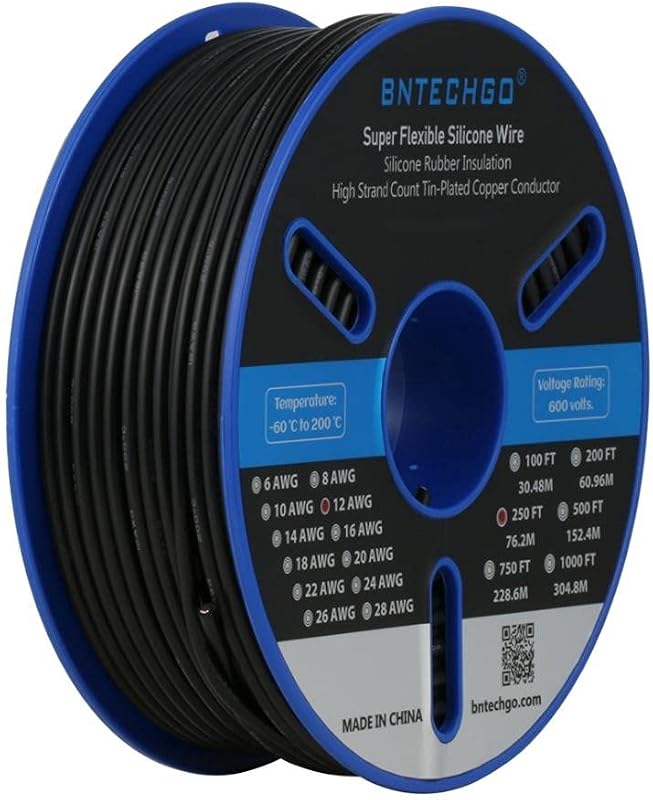 Carrete alambre silicona 250pies cobre estañado 12AWG negro