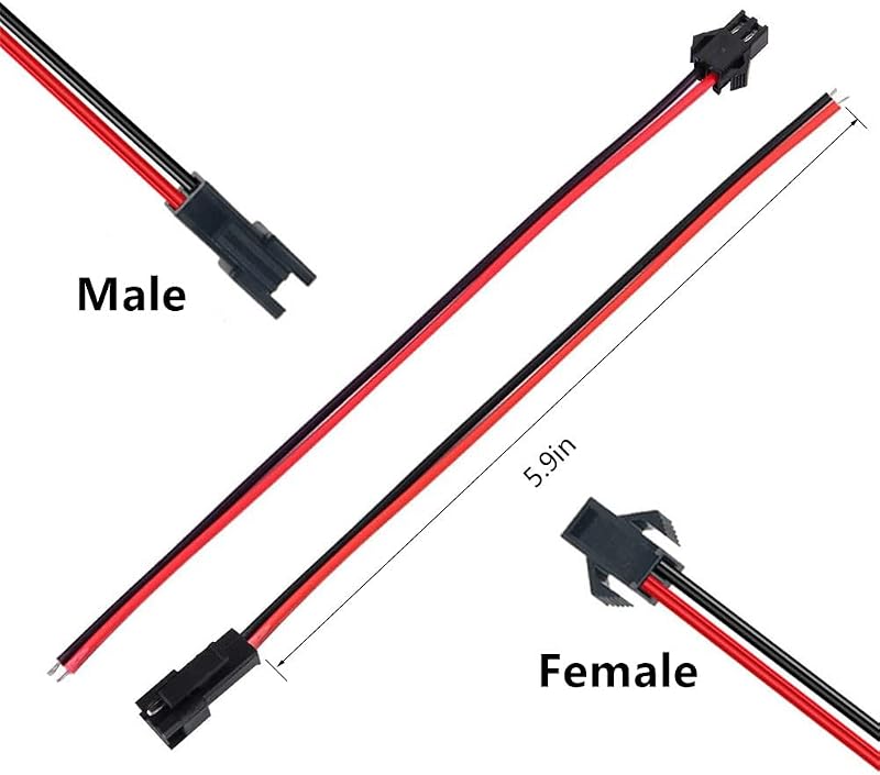 10 Pares Conectores JST SM 2pin 5.9pulg 22 AWG para LED Tira