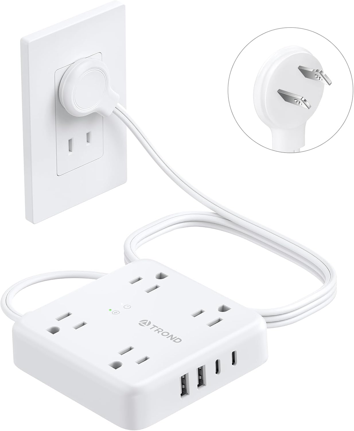 Regleta 2 a 3 clavijas enchufe plano 5ft 4 CA 4 USB