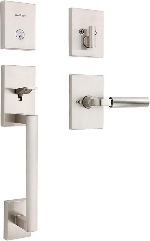 Conjunto cerradura y pestillo puerta principal níquel