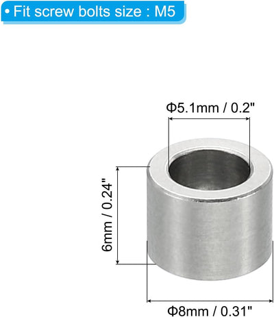 Espaciadores acero inox M5 5 Pzas 0.2x0.3x0.2"