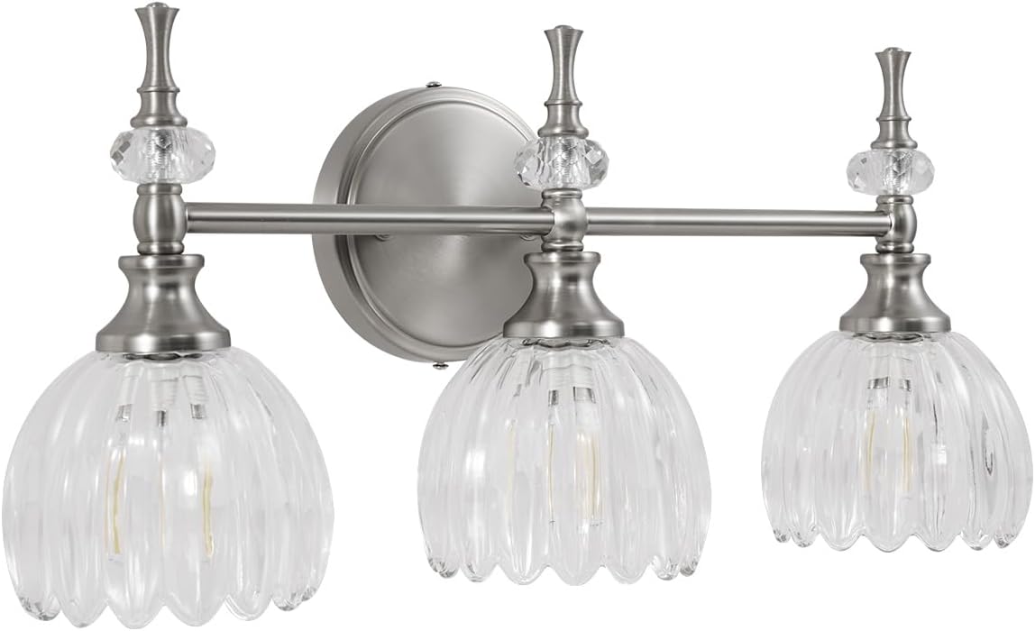 Lámpara tocador 3 luces níquel tulipán cristal