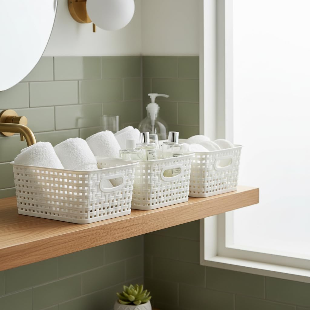 Cesta almacenamiento plástico blanco 10x7.5x4" set 6
