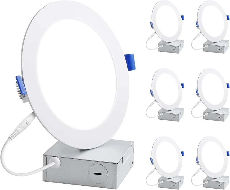 6 Luces LED empotrables 4" caja conexiones 5000K 10W