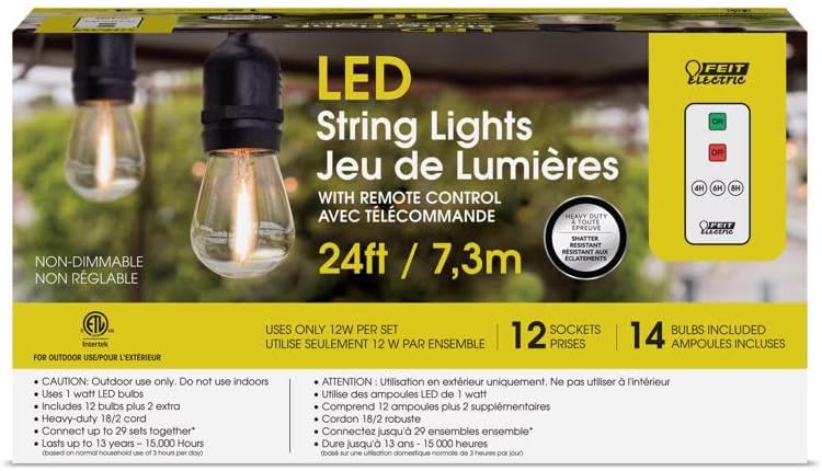 Cadena luces LED ámbar 24ft 12 luces