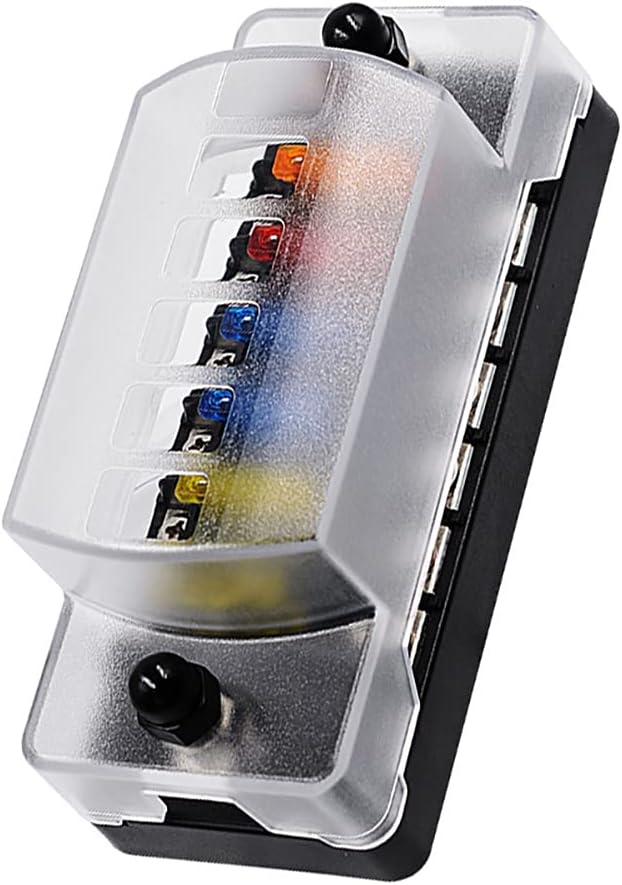 Caja fusibles 6 vías con bus negativo 12/24 V automóvil