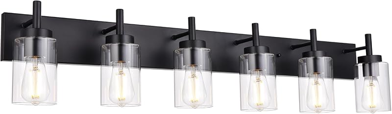 6 Luces Tocador Baño Lámpara Pared Moderna Vidrio Negro