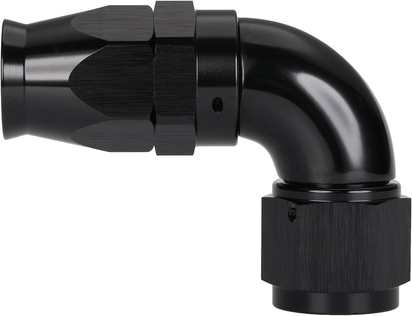 Acoplador manguera PTFE aluminio negro 90grados