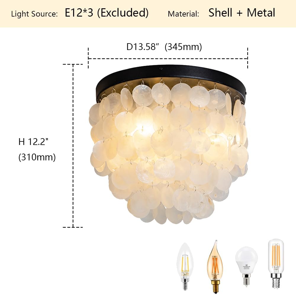 Lámpara techo concha 3 luces estilo bohemio negro