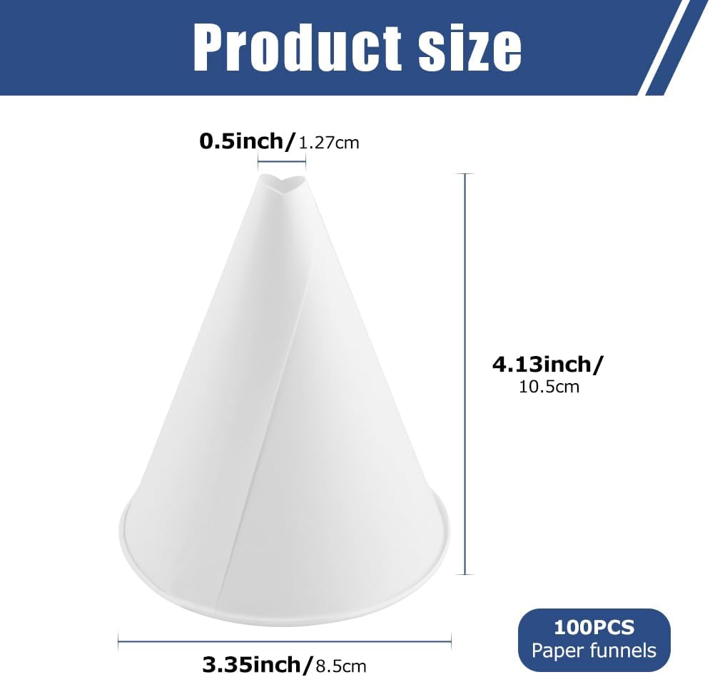 100 Embudos Papel Aceite Motor 6oz Cono Pequeño Blanco