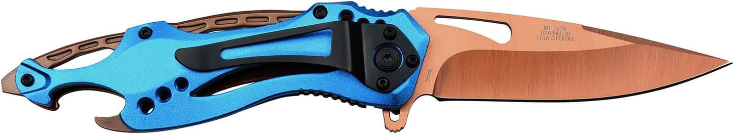 Cuchillo bolsillo acero azul grabado Día Padre regalo hombres